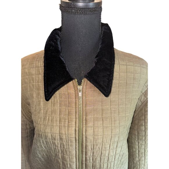 Vintage Bogari Signature Olive Black Quilted Jacket Canvas Jacket Coat Collar - Picture 8 of 9